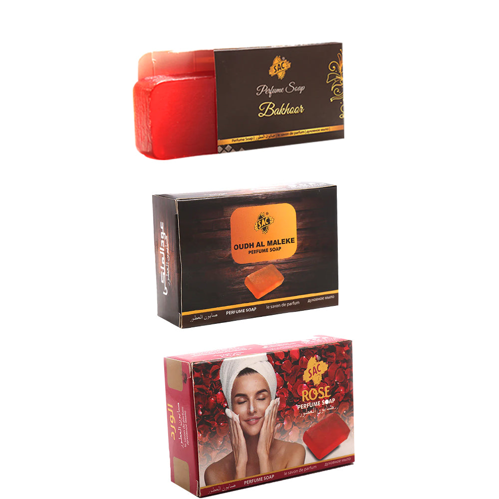 Perfumed Soap Pack of 3 (Oudh,Rose & Bakhoor) - 80gm