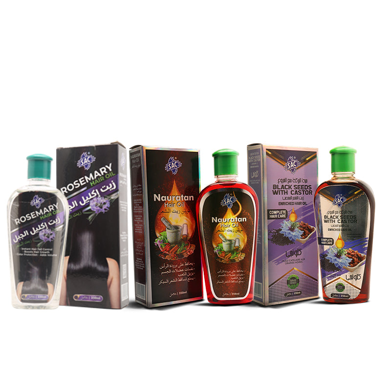 Hair Oil (Pack of 3)  Rosemary Oil , Nauratan Oil, and Blackseed with Castor Oil 250 ML