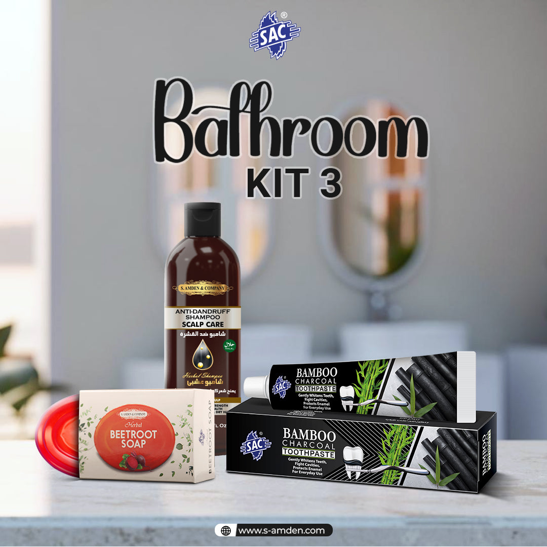 Bathroom Kit 3 (Beetroot Soap, Bamboo Charcoal Toothpaste, and Anti Dandruff Shampoo)