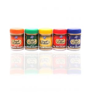 Pack of five Powder Food color ( orange, green, yellow, red, blue) 25gm Each
