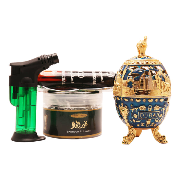 Royal Bakhoor Burner with Special Bakhoor (Blue Gift Set)